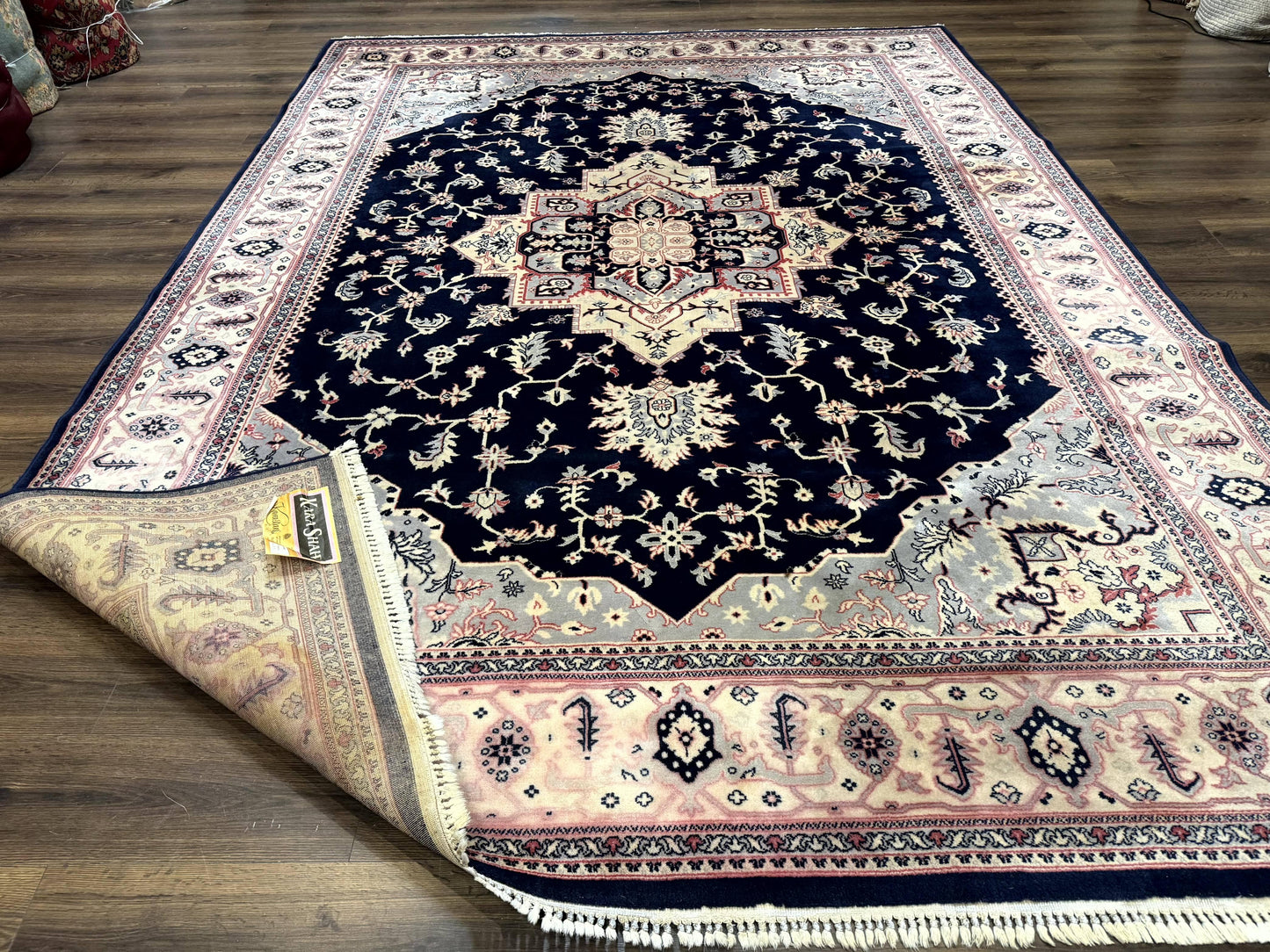 Karastan Rug Navy Serapi Kara Shah Wool Rug 8x11 Vintage Area Rug