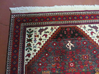 Vintage Handmade Indian Jaipur Rug Bird Carpet Wool Full Pile 4x7