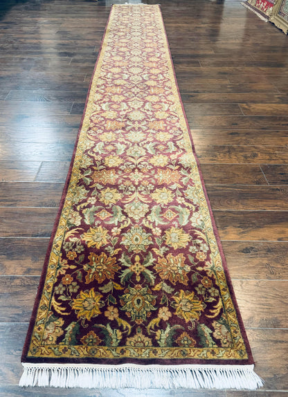 Indian Agra Runner Rug 2.6 x 17.5 Feet Floral Handmade Wool Hallway Runner