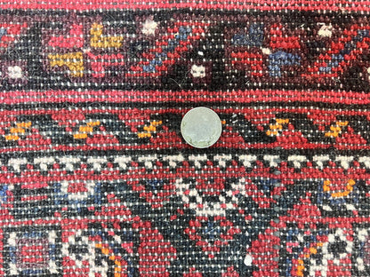 Persian Runner Rug 3 x 16, Wool Handmade Long Antique Hamadan Oriental Rug for Hallway, Red Tribal Rug, Allover Pattern, 3x16 Runner Rug