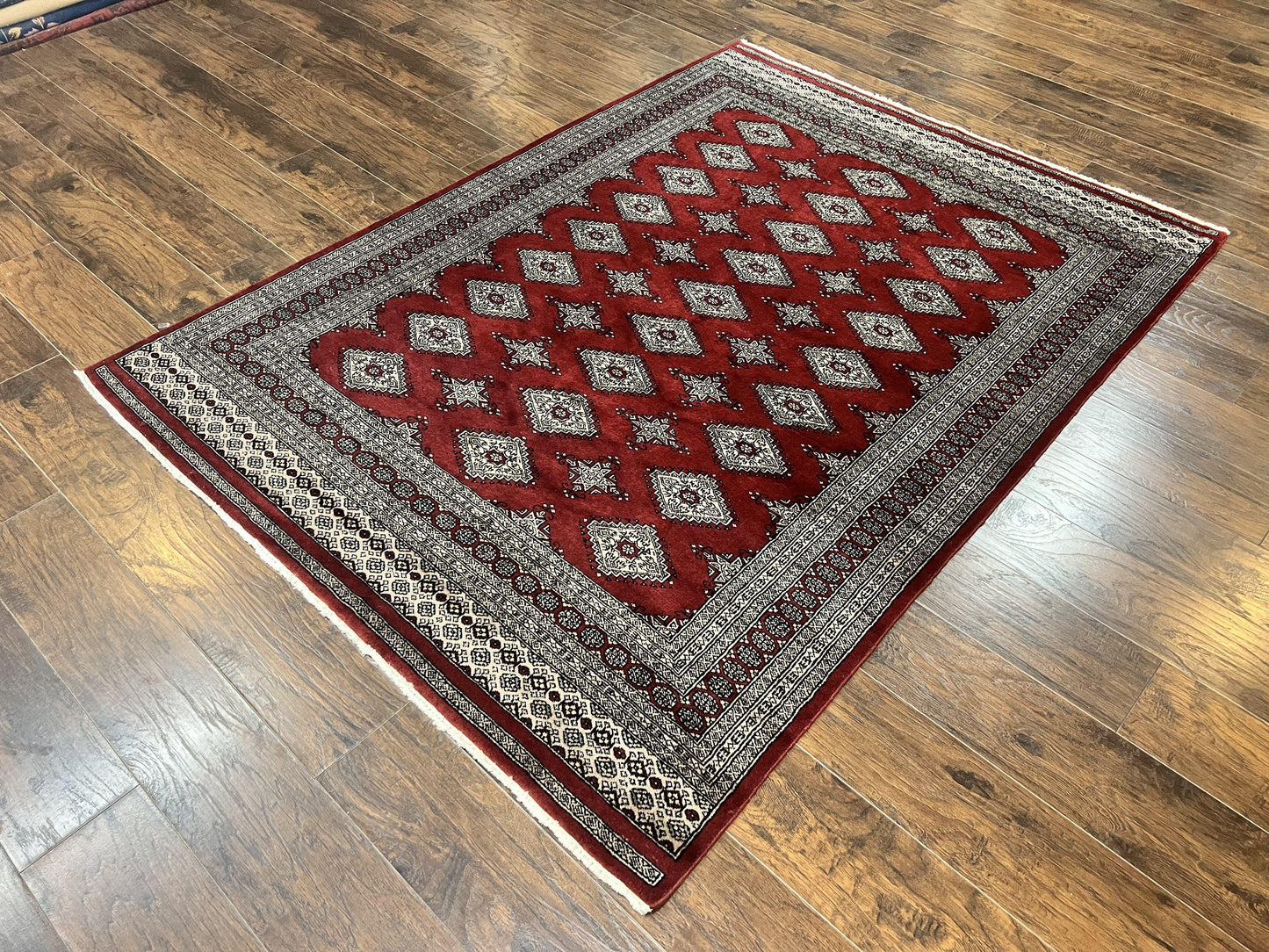 Pakistani Bokhara Rug 6x8 Handmade Wool Turkmen Carpet Vintage Red
