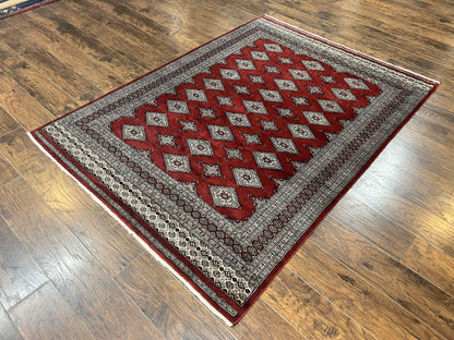 Pakistani Bokhara Rug 6x8 Handmade Wool Turkmen Carpet Vintage Red