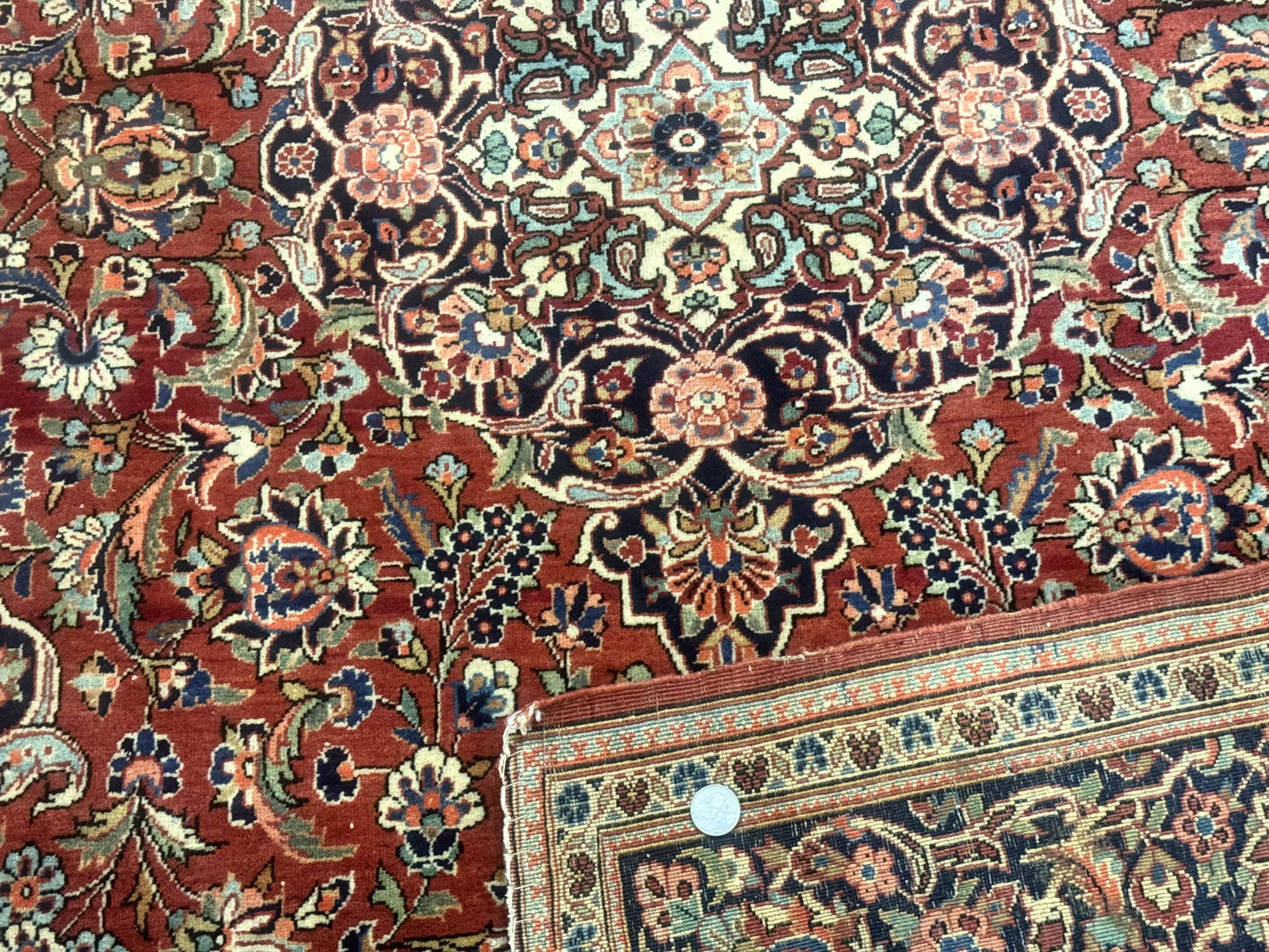 Persian Kashan Rug 4x7 Vintage Red Floral Medallion Handwoven Wool