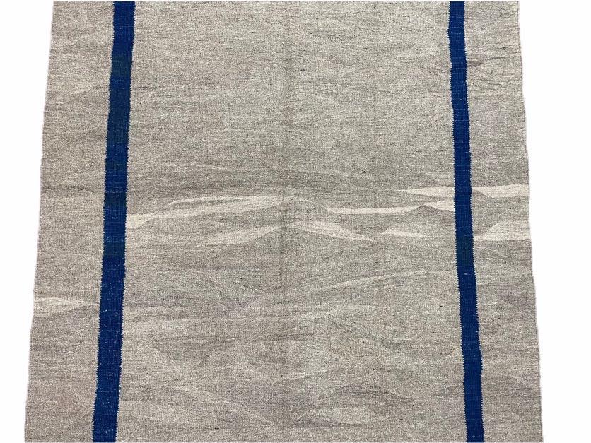 Turkish Kilim Rug Geometric Wool Handcrafted 5 Feet 7 Inches By 7 Feet 9 Inches Gray Blue