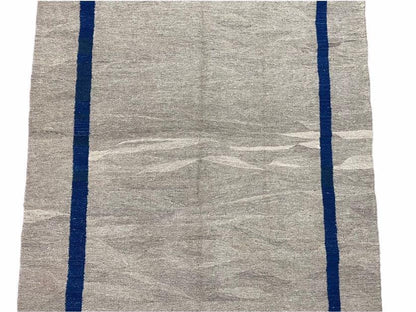 Turkish Kilim Rug Geometric Wool Handcrafted 5 Feet 7 Inches By 7 Feet 9 Inches Gray Blue