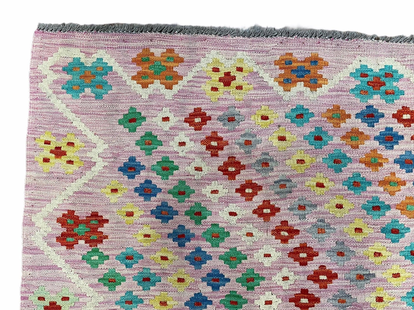 Kilim Rug 6x8 Pink Turkish Handwoven Flat Weave Chobi Multicolor