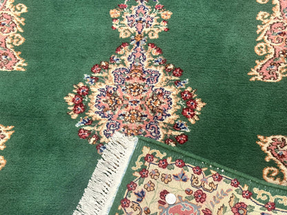 Green Persian Kerman Rug 4x6 Vintage Semi Open Field With Cream Borders