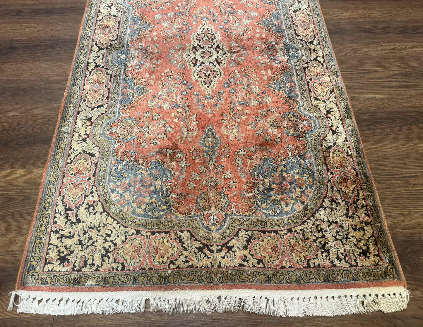 Kashmiri Silk Rug Hand Knotted 3x5 Vintage Indian Silk Rug 260 KPSI