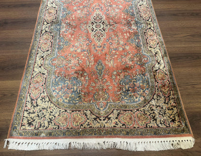 Kashmiri Silk Rug Hand Knotted 3x5 Vintage Indian Silk Rug 260 KPSI