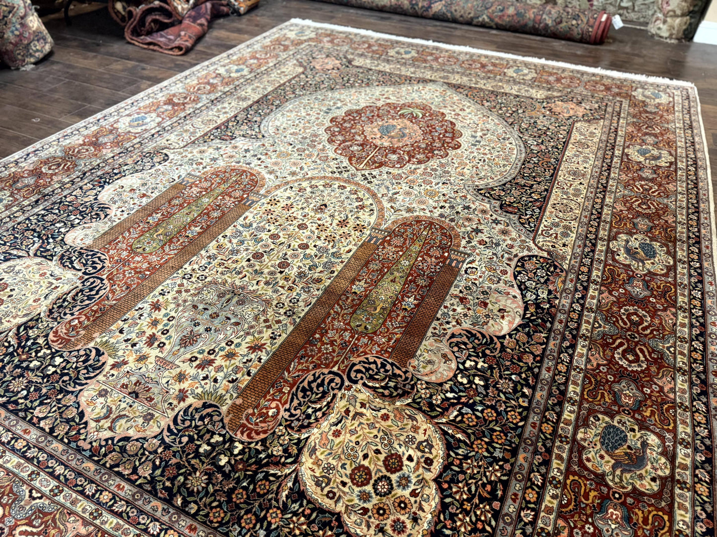 Wonderful Pak Persian Rug 9x12, Very Fine 260 KPSI, Floral Peacocks, Handmade Vintage Wool Rug