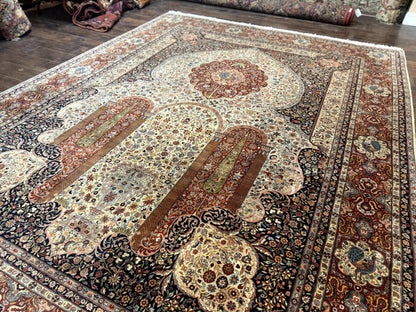 Wonderful Pak Persian Rug 9x12, Very Fine 260 KPSI, Floral Peacocks, Handmade Vintage Wool Rug