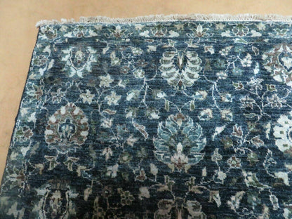 Vintage Handmade Pakistani Floral Oriental Wool Rug 5ft 6in by 8ft Black And Grey