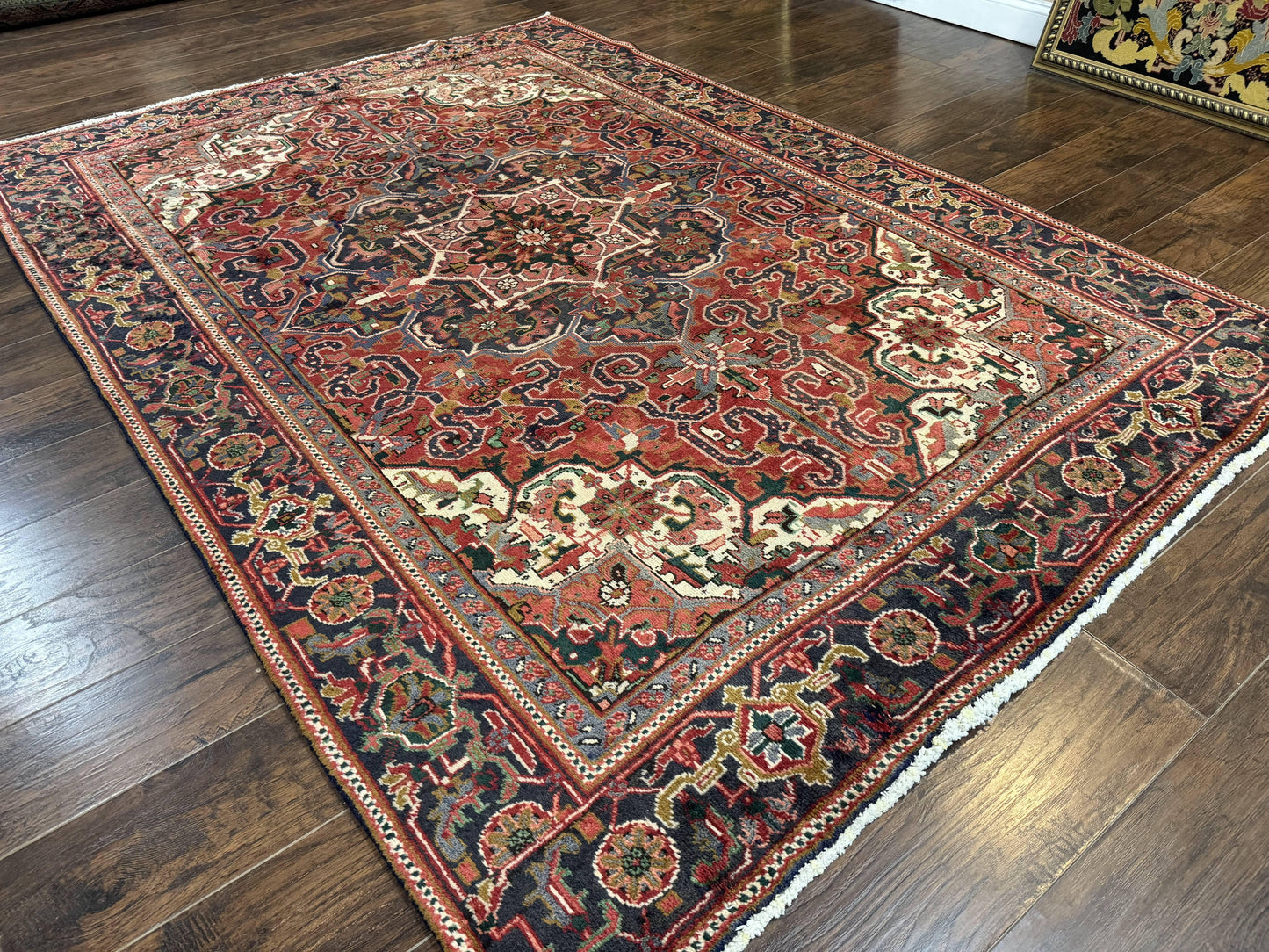 Heriz Rug 6 Foot 6 In By 9 Foot 3 In Wool Persian Carpet With Geometric Medallion
