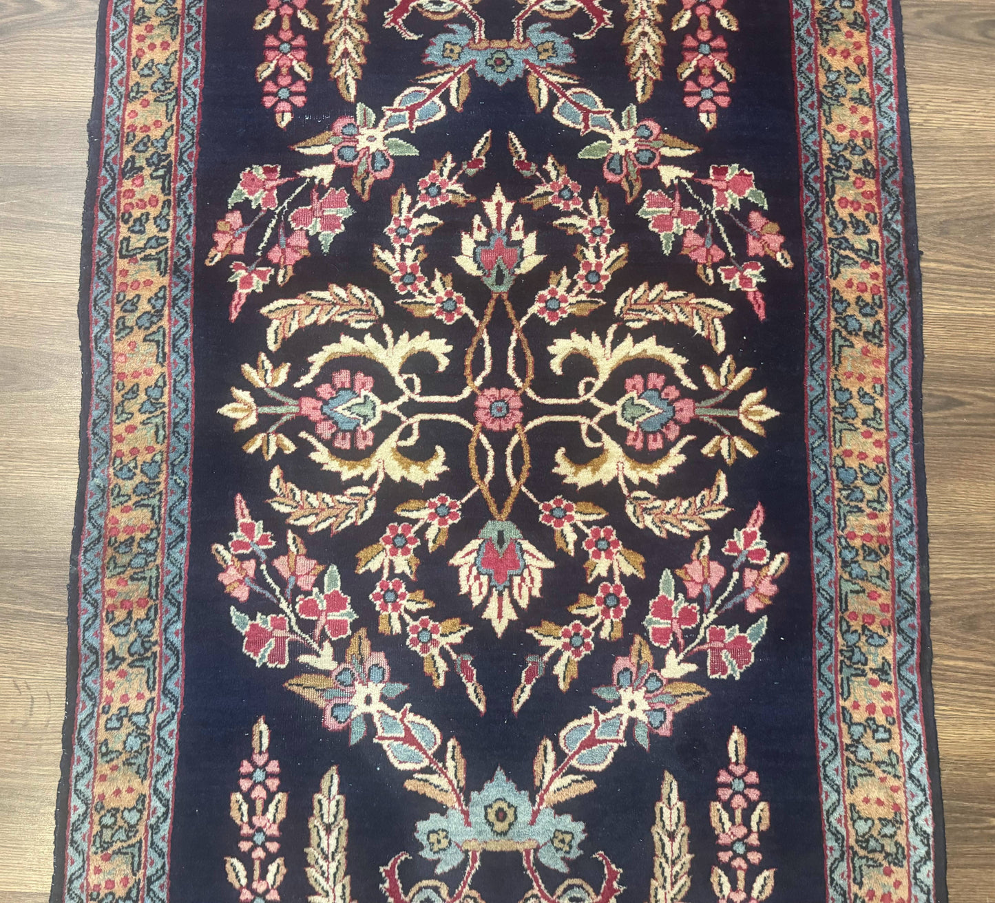 Persian Kerman Rug Antique Navy Blue Floral 2 Ft 8 In By 4 Ft Hand Woven