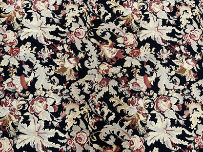 Wool Needlepoint Rug 9x12, William Morris Vintage Chinese Needlepoint Carpet 9 x 12, Handwoven, Allover Floral Area Rug, Black Light Green