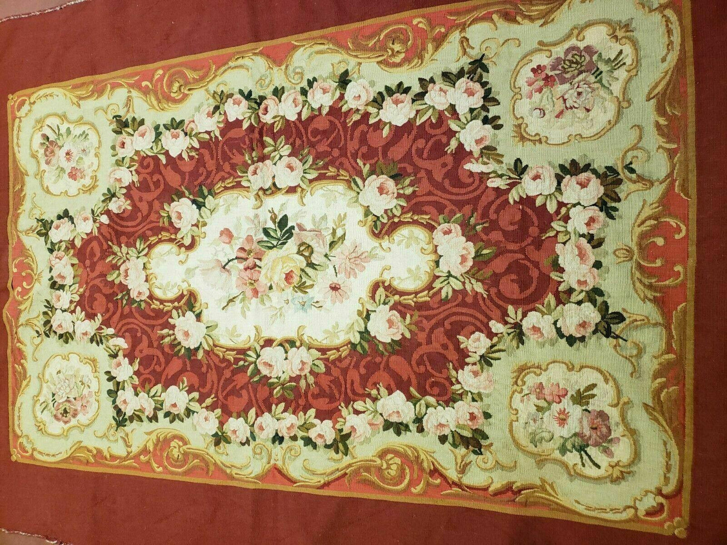 Antique French Aubusson Rug Savonnerie Needlepoint 3x5 Handmade Includes Free Padding