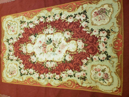 Antique French Aubusson Rug Savonnerie Needlepoint 3x5 Handmade Includes Free Padding