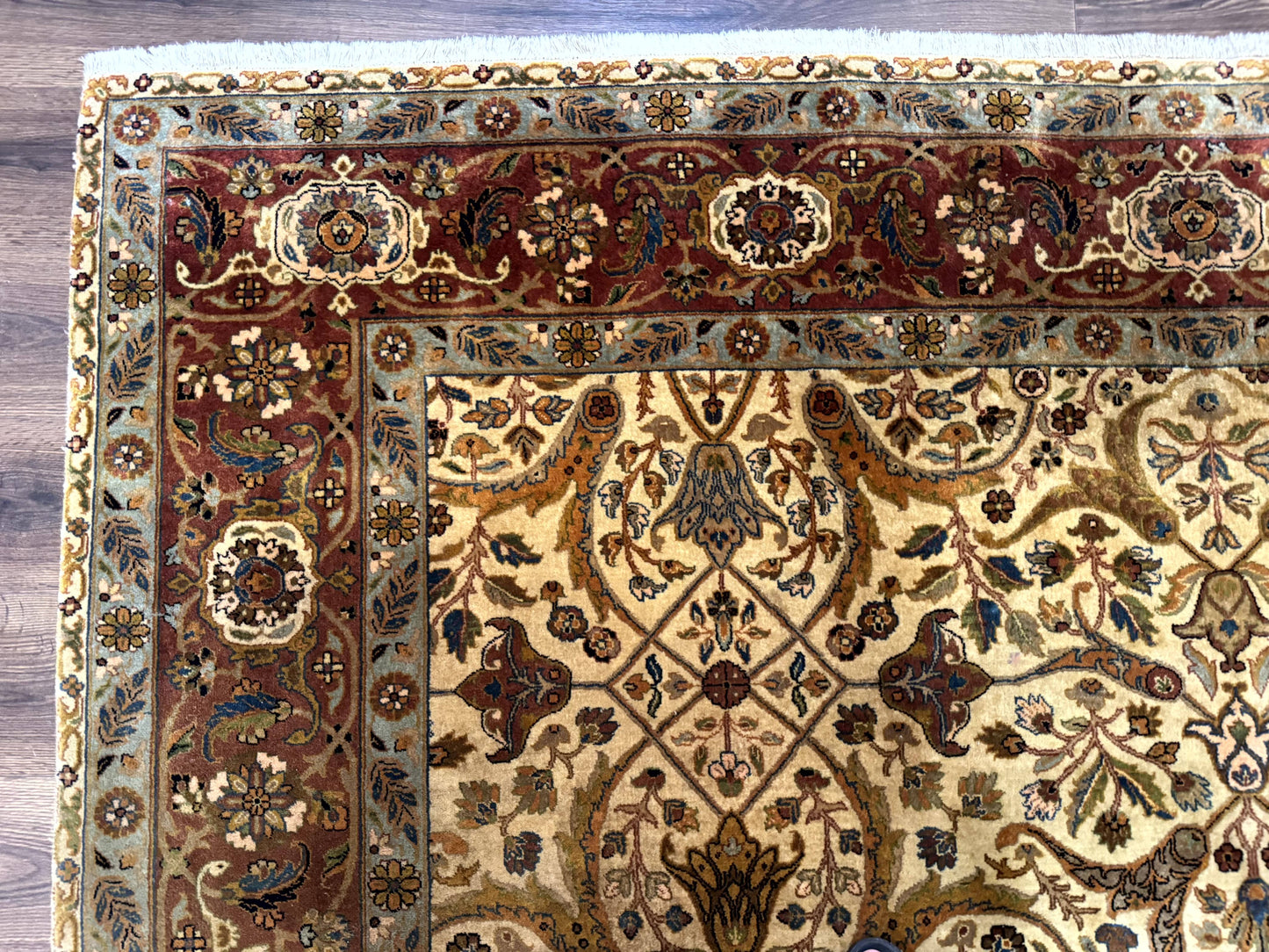 Indo Persian Rug 8x10 Teawash Bijar Hand Knotted Wool Carpet Allover Pattern