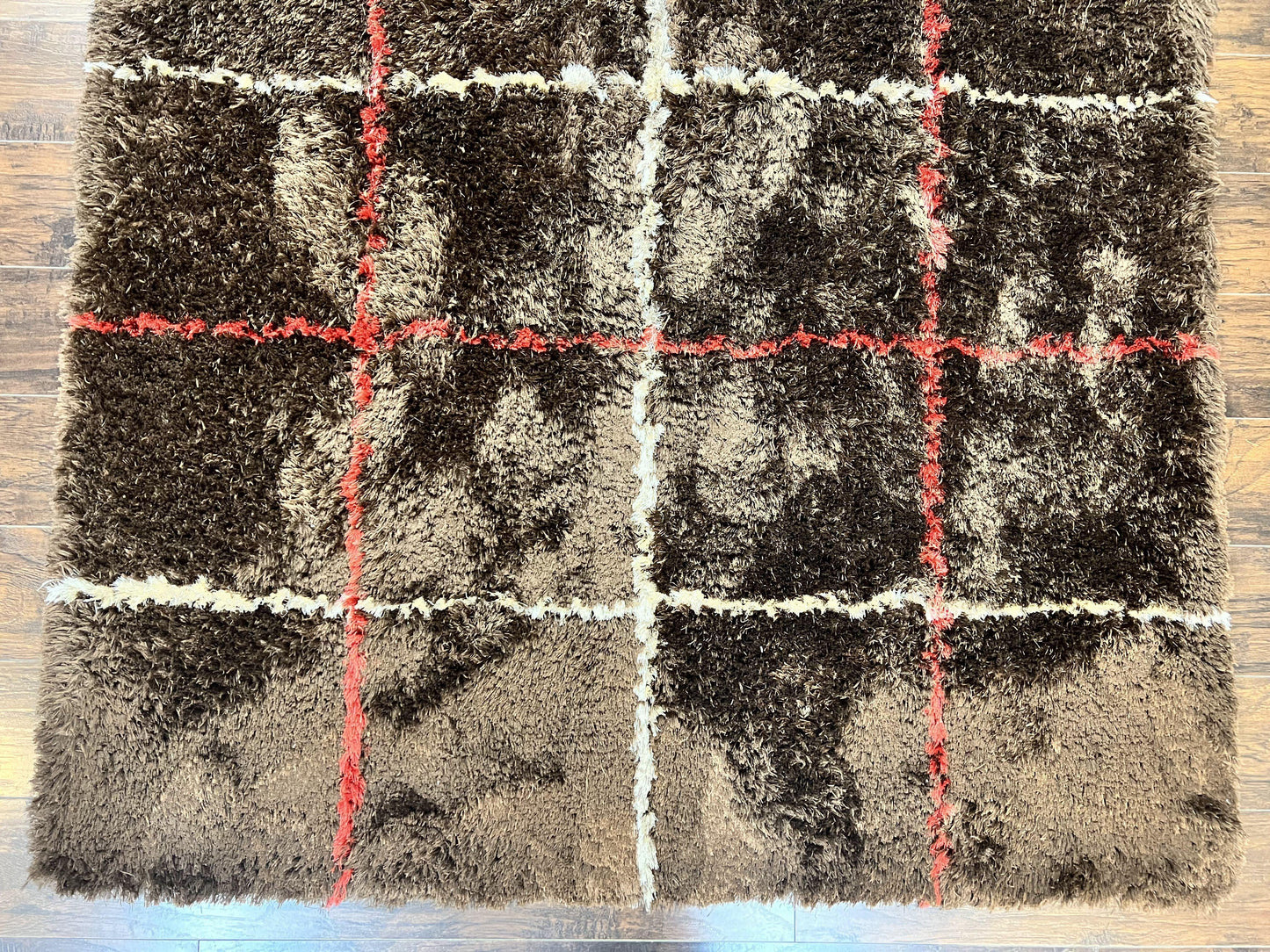 Brown Shag Rug 6x8 Vintage Wool Panel Design Area Rug For Living Rooms