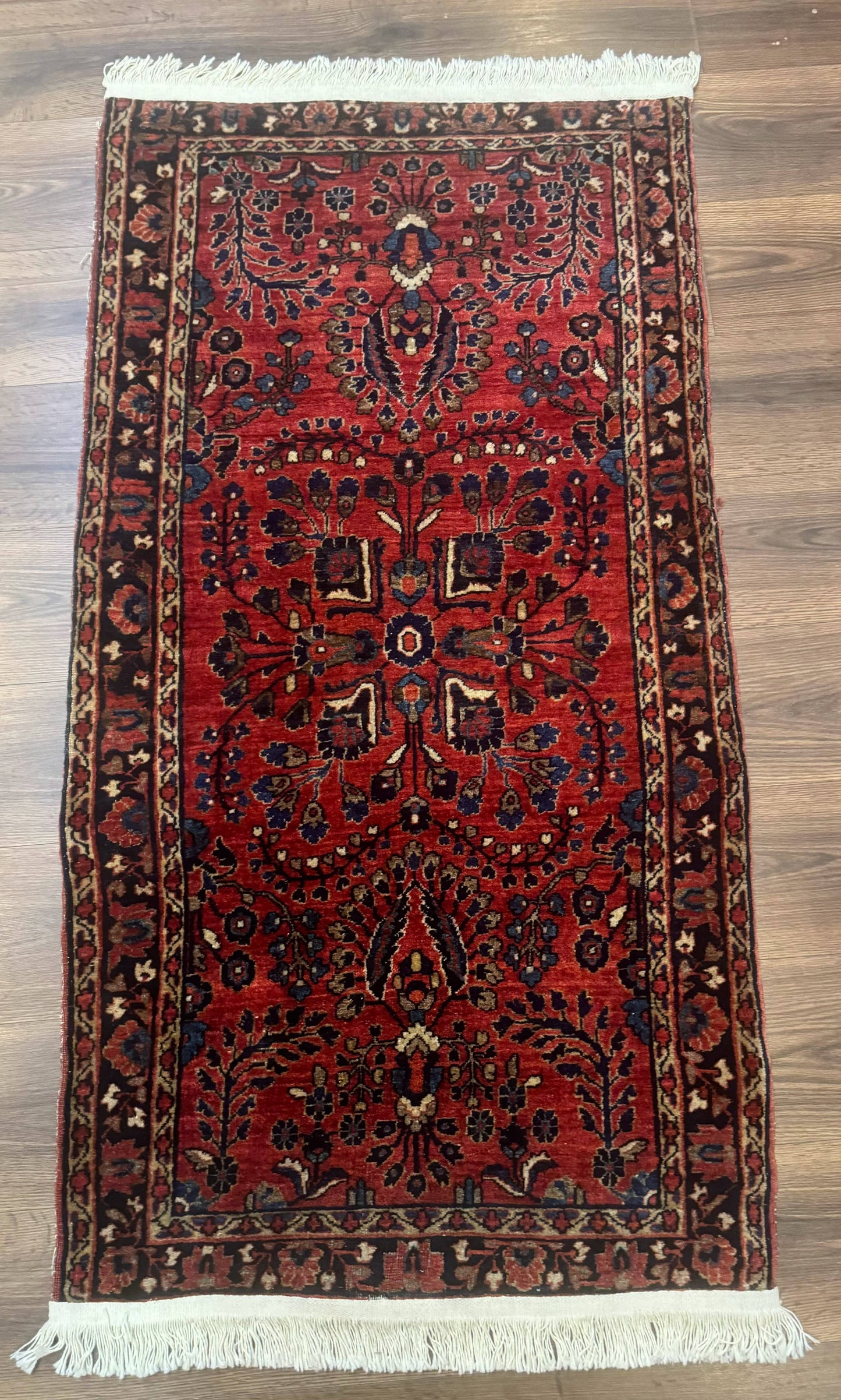 Persian Sarouk Rug Small Red Floral Antique 2 Ft 7 In By 4 Ft 9 In