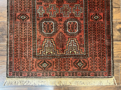 Antique Persian Turkoman Rug 3x6 Wool Tribal Handmade Carpet Red And Black