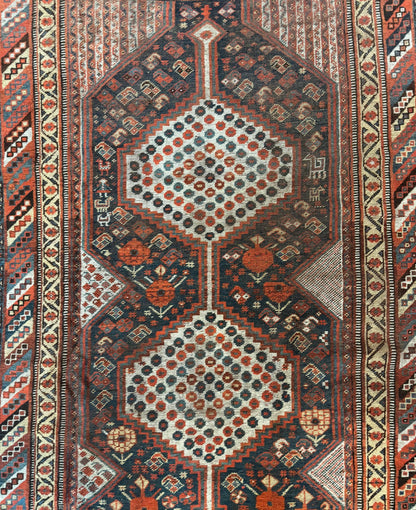 Persian Shiraz Rug 5x8 Antique Khamseh Tribal Wool Navy Blue