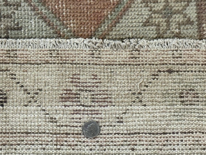 Antique Turkish Runner Rug 3 x 9.6, Farmhouse Rug, Geometric Runner, Handmade, Vintage Rug for Modern Home