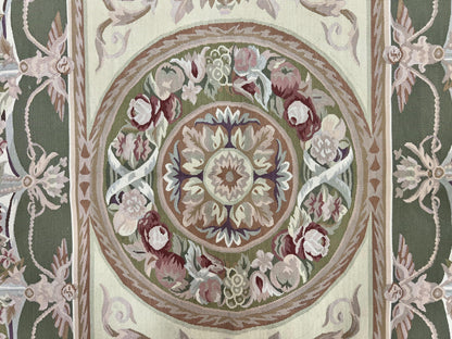 Aubusson Rug 5x8 Wool Handmade Vintage Carpet With Angel Motifs European Design
