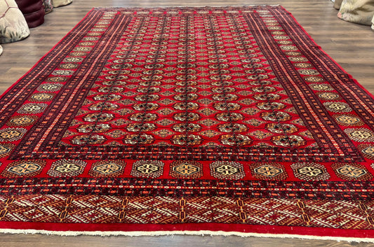 Bokhara Rug 9x12 Handmade Wool Turkoman Area Rug Red Tribal Carpet