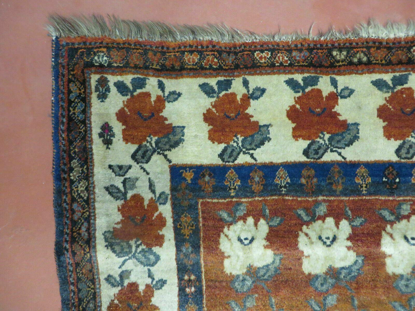 Turkish Floral Wool Rug Handmade Semi Antique 45x58 Inches