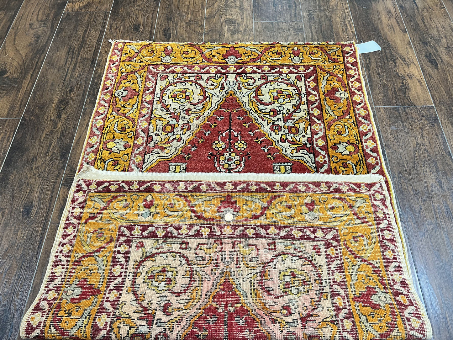 Antique Turkish Prayer Rug 3x5 Hand Knotted Oushak Wool Mehrab Vintage Carpet