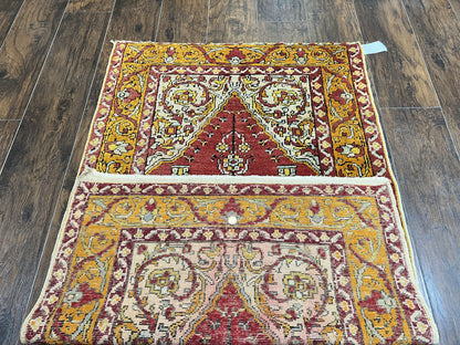 Antique Turkish Prayer Rug 3x5 Hand Knotted Oushak Wool Mehrab Vintage Carpet