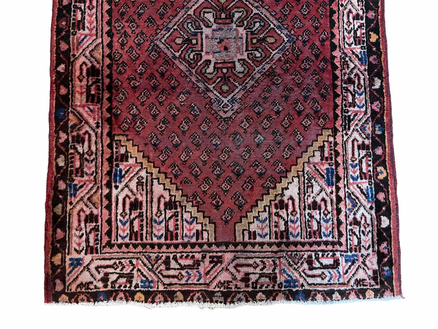 Antique Hand Knotted Wool Rug 4x6 With Organic Dyes Red Ivory Tribal Boho