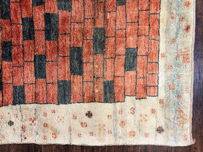 Persian Gabbeh Rug 6x8 ft, Wool Handmade Tribal Rug