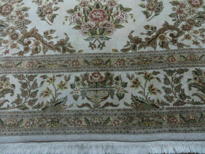 Handmade Chinese Floral Wool Silk Oriental Rug 8 By 10 Ivory Accent