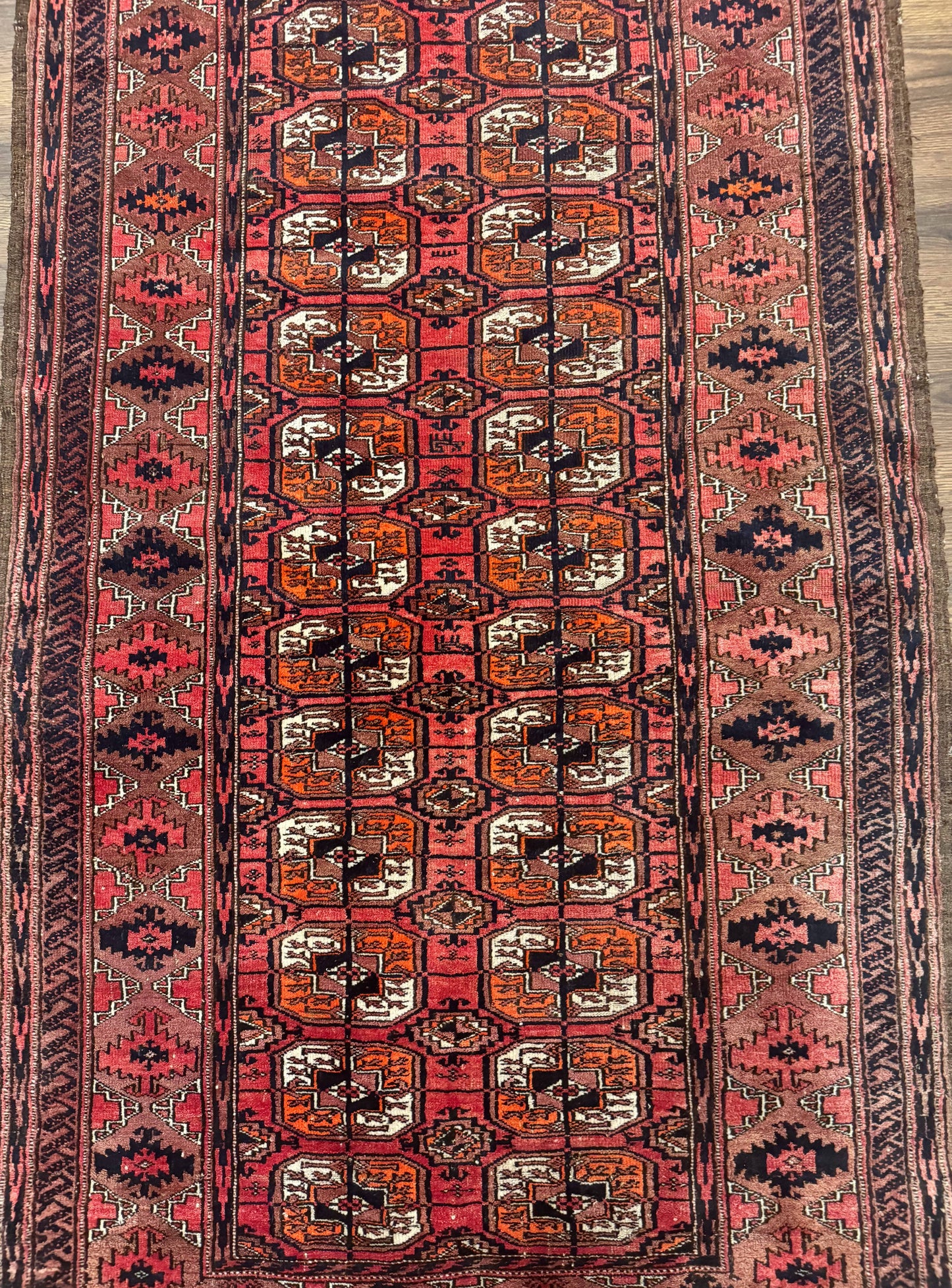 Antique Turkoman Rug 3.7 x 6.7, Red, Wool Runner Rug