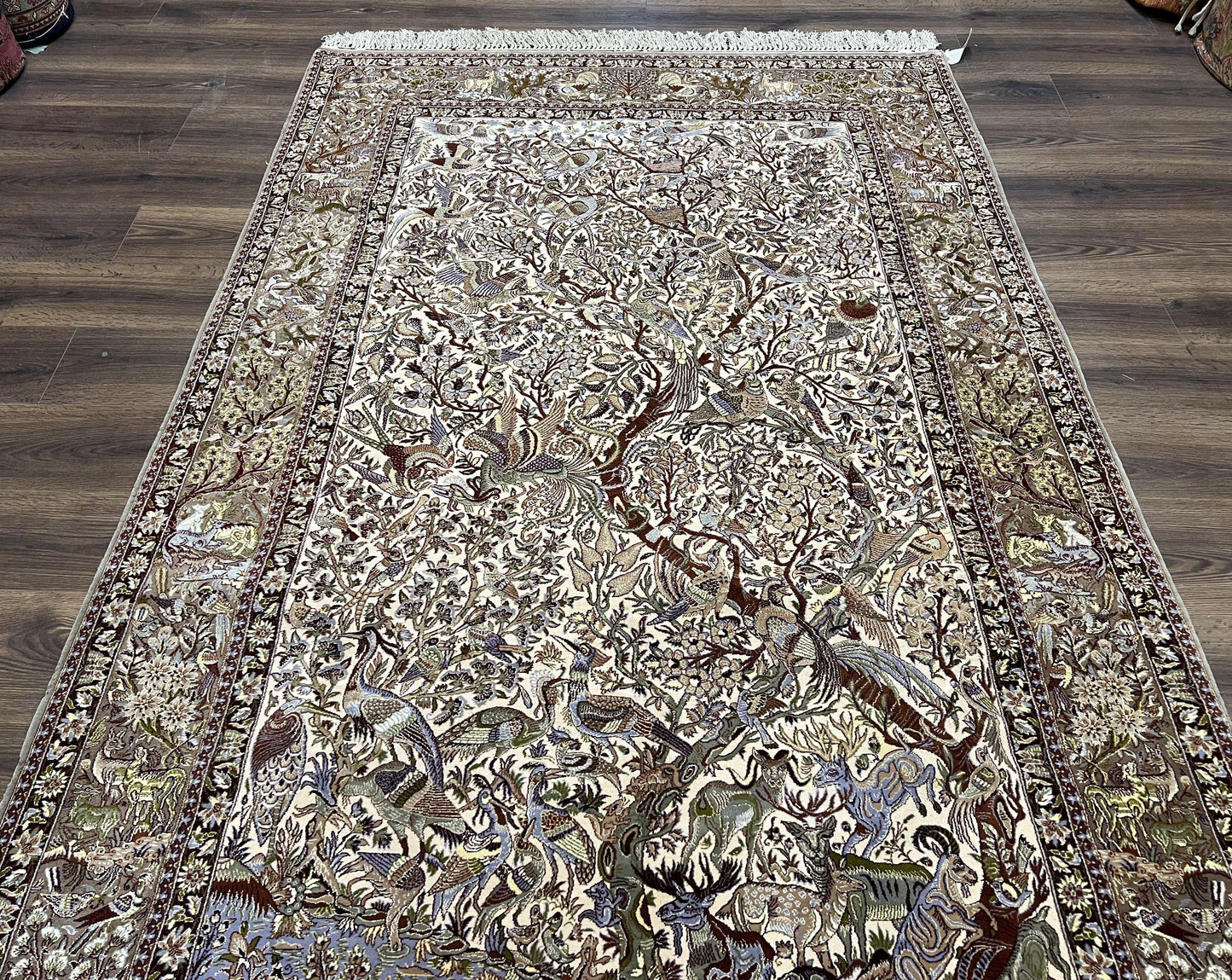 Persian Isfahan Rug 5x8 Tree Of Life With Animal Pictorials Kork Wool Silk