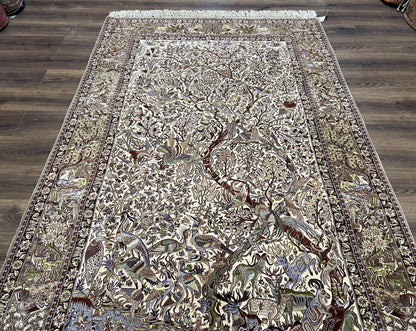Persian Isfahan Rug 5x8 Tree Of Life With Animal Pictorials Kork Wool Silk