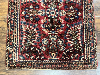 Antique Persian Sarouk Rug Small Two By Two And A Half Wool Handmade Red Floral 1920s 170 KPSI