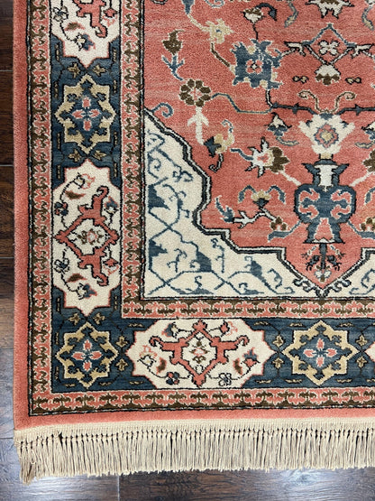 Karastan Rug 4x6 Bergama Design #737, Karastan Area Rug, Vintage Wool Karastan Carpet, Original Collection 700 Series, Salmon Red Light Blue