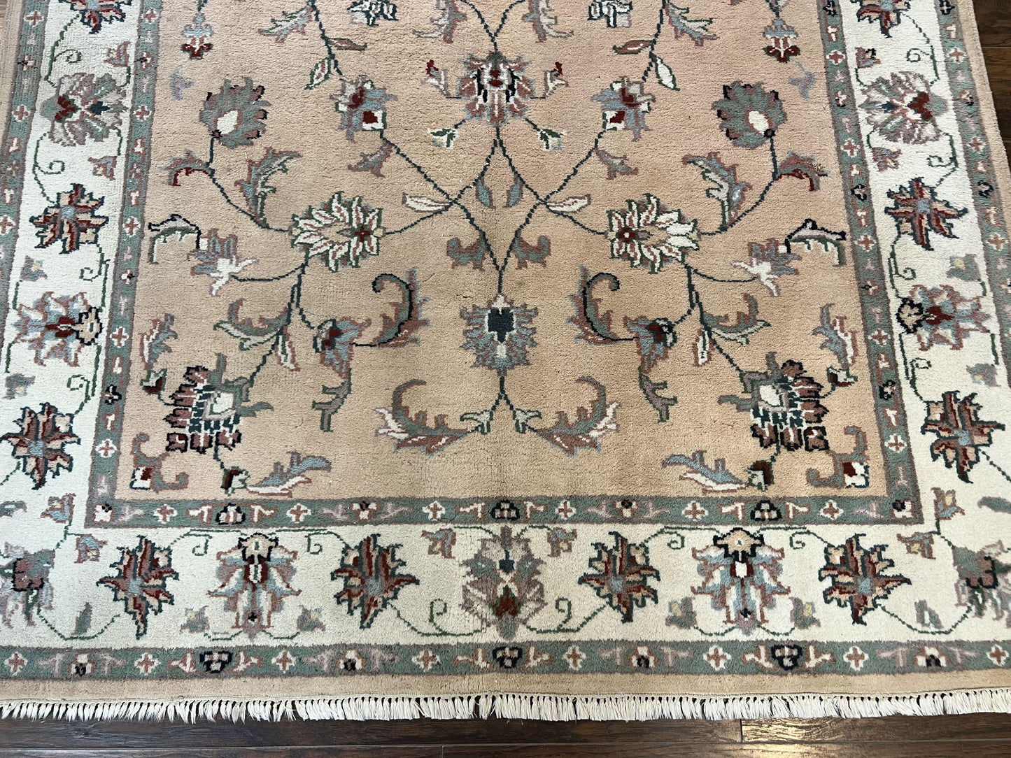 Indo Persian Rug 6x9 Handmade Vintage Wool Carpet With Floral Allover Design