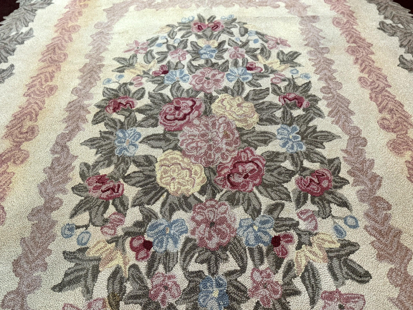 American Hand Hooked Rug 9x12 Vintage Aubusson Wool Carpet