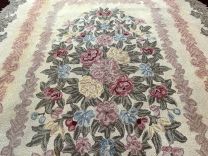 American Hand Hooked Rug 9x12 Vintage Aubusson Wool Carpet