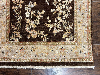 Peshawar Runner Rug 3 x 20, Wool Hand Knotted Vintage Pakistani Carpet, Brown & Taupe, Chobi Mahal Floral Rug, Extra Long Hallway Runner