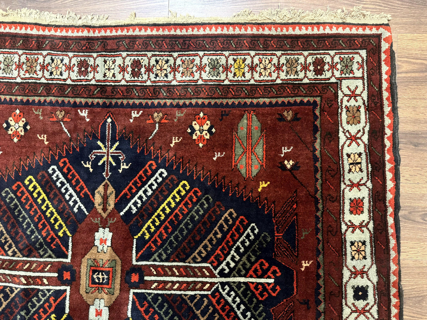 Antique Persian Tribal Rug 5 x 7.8, Triple Medallions, Red, Persian Afshar Rug