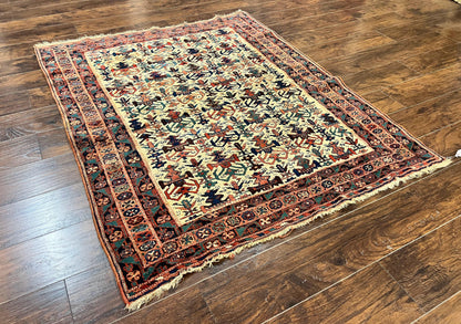 Persian Afshar Rug 5x6, Allover Repeated Motif, Wool Tribal Carpet, Handmade Semi Antique Rug