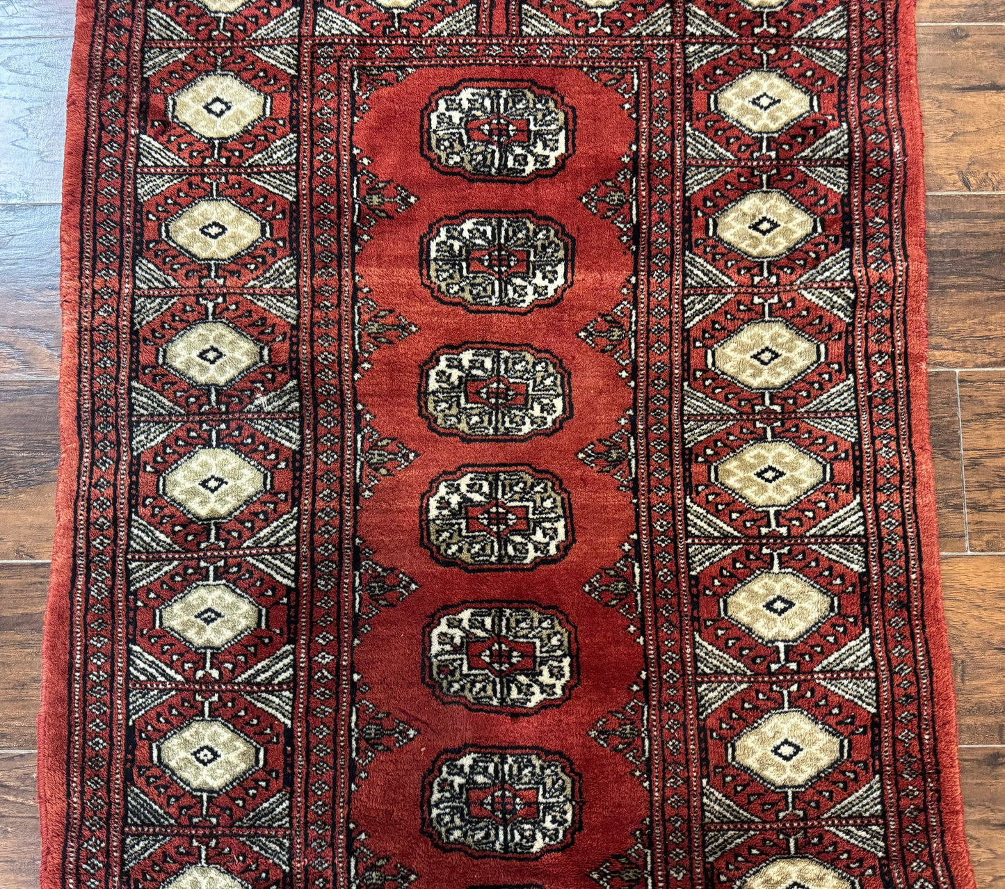 Red Pakistani Turkoman Bokhara Rug 3x5 Vintage Hand Knotted Signed