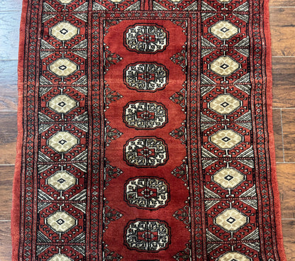 Red Pakistani Turkoman Bokhara Rug 3x5 Vintage Hand Knotted Signed