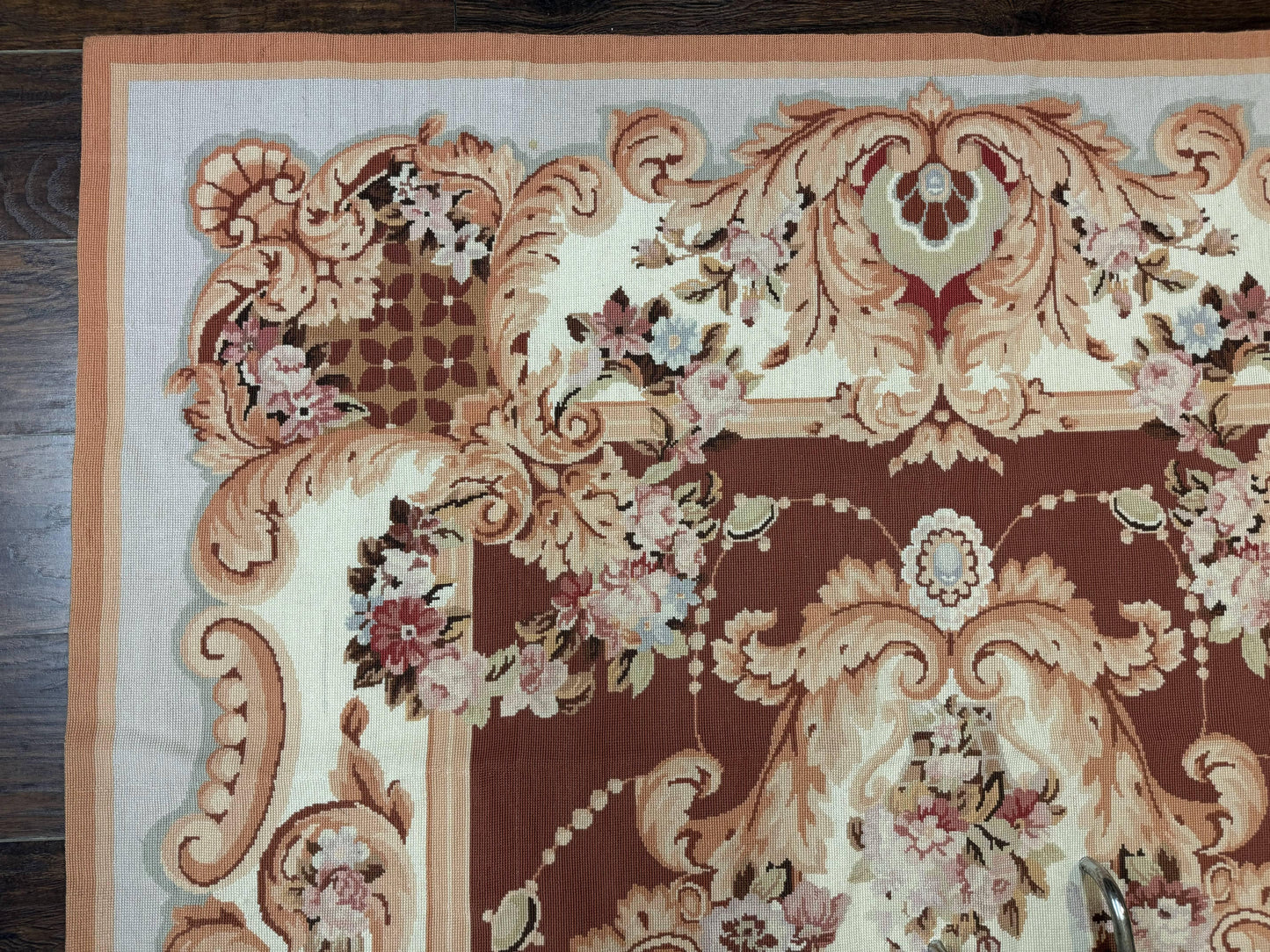 Aubusson Rug Vintage Needlepoint Wool Flatweave 6x9 Carpet European Design