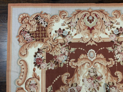 Aubusson Rug Vintage Needlepoint Wool Flatweave 6x9 Carpet European Design